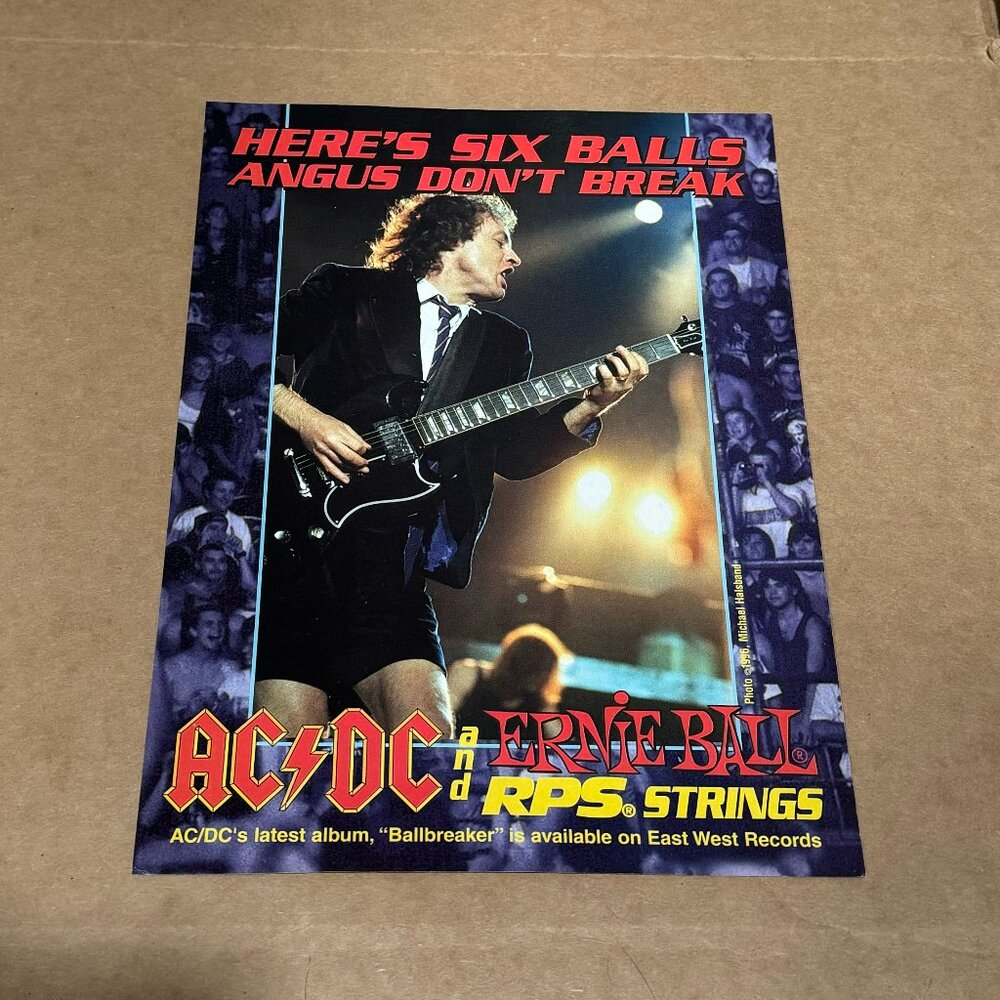 Angus Young of AC/DC - Ernie Ball - 1996 Print Advertisement